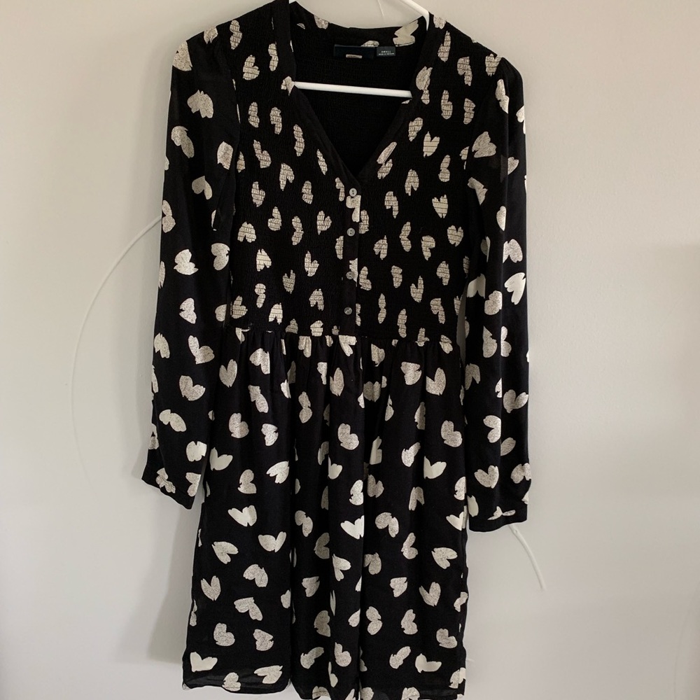 Anthro black heart long sleeve dress